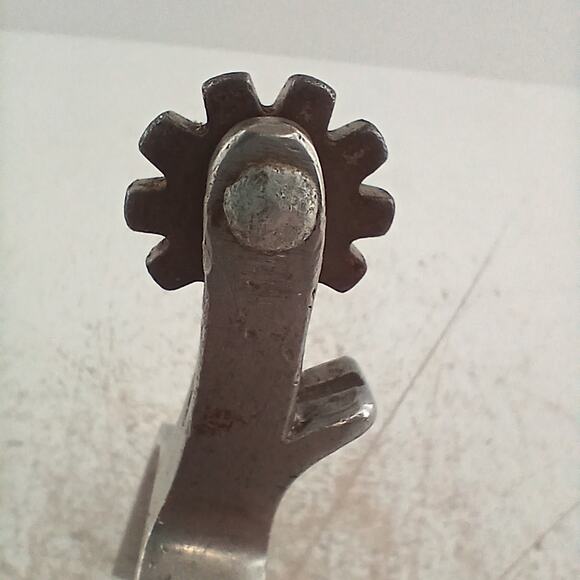 Vintage Crockett Single Spurs Stainless Steel Engraved Western Cowboy Marked - Picture 7 of 9